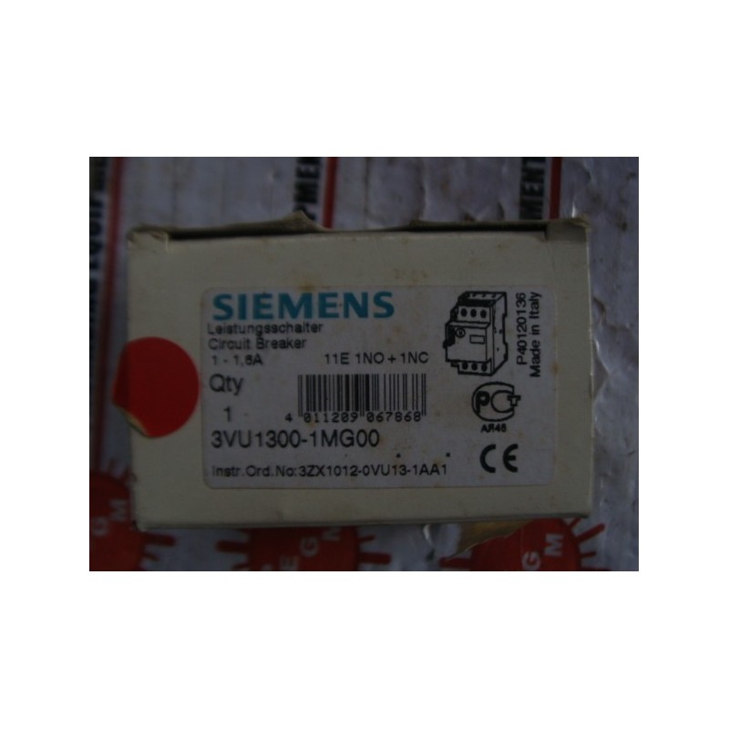 SIEMENS 3VU1-300-1MG00 STARTER MOTOR PROTECTOR 1-1.6AMP 3POLE