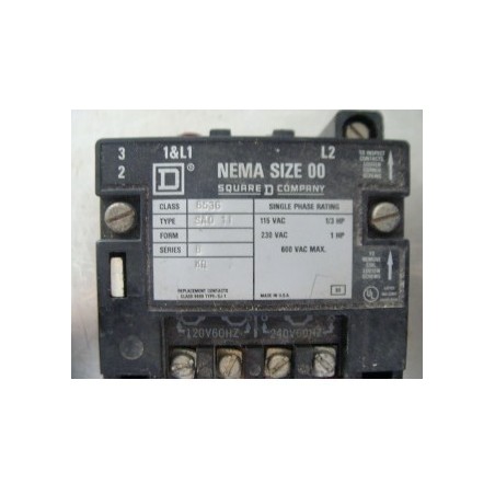 SQUARE D NEMA SIZE 00 8536 SA011