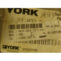 YORK 1J20D5 VALVE CHECK 1/2" X 3/8"