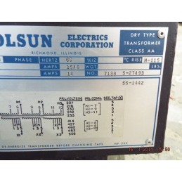 OLSUN ELECTRICS TRANSFORMER TYPE AA 7133-S-S27493 6 KV 230/460HV