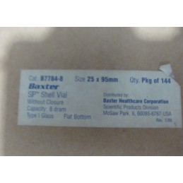 BAXTER SHELL VIAL/TEST TUBES SIZE 25X95MM LOT OF 2 BOX 