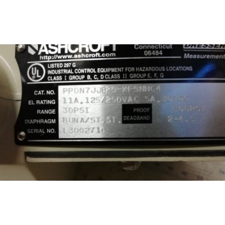 ASHCROFT PPSN4GB25 XCGFSNHC43A  PPDN7JJB25 30PSI