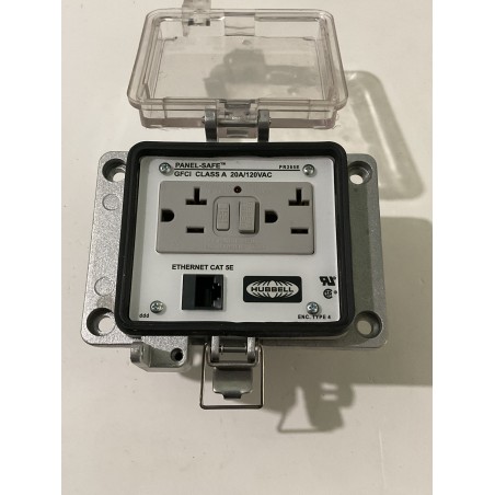 Hubbell PR205E Panel-Safe Access Port – 20A 125V GFCI with Cat 5e Ethernet