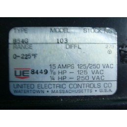 UNITED ELECTRIC MODEL 103 TYP B54G RANGE 0-225°F TEMP CONTROLLER